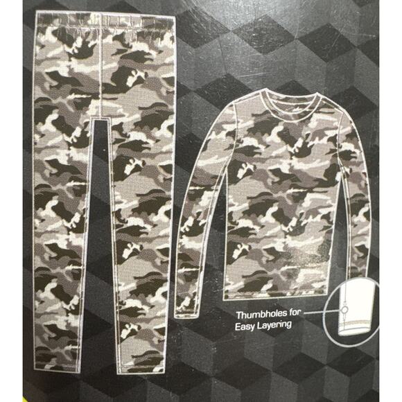 Athletic Works Boys Thermal Underwear Two Pieces Set Youth XXL 18 Gray Camo - Picture 1 of 6